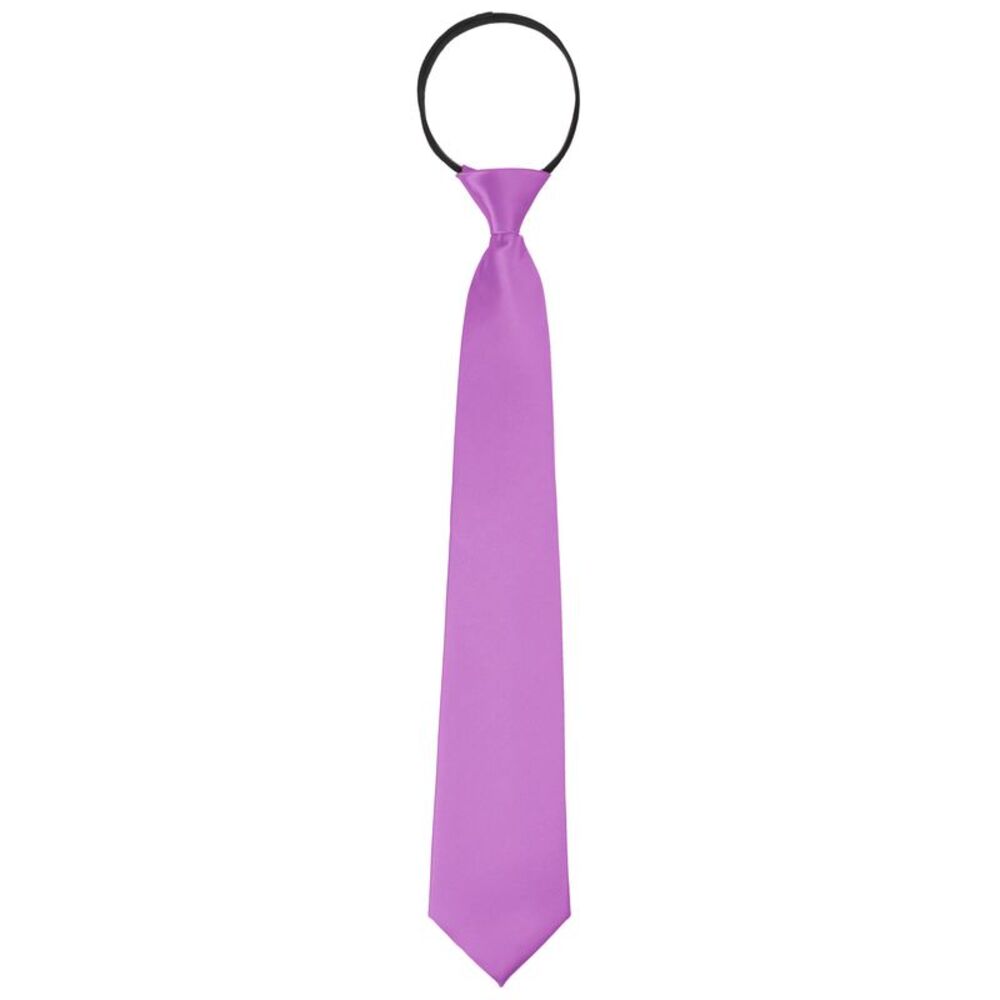 Zipper Ties Pre-Tied Necktie Satin Shine Solid Color Tie Neck Light Violet